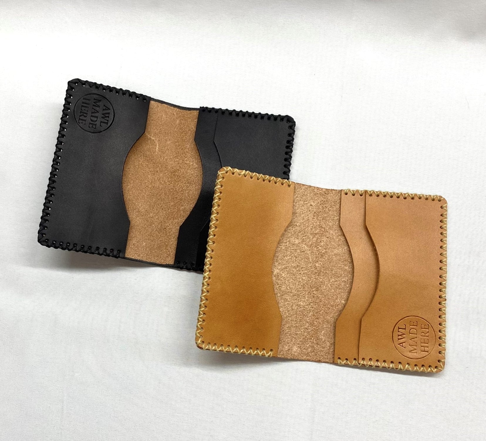 Card Case, Three Pockets. Black or Natural tan