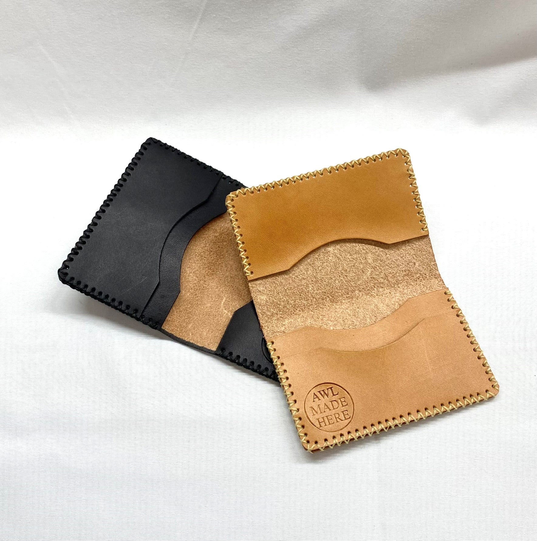 Card Case, Three Pockets. Black or Natural tan